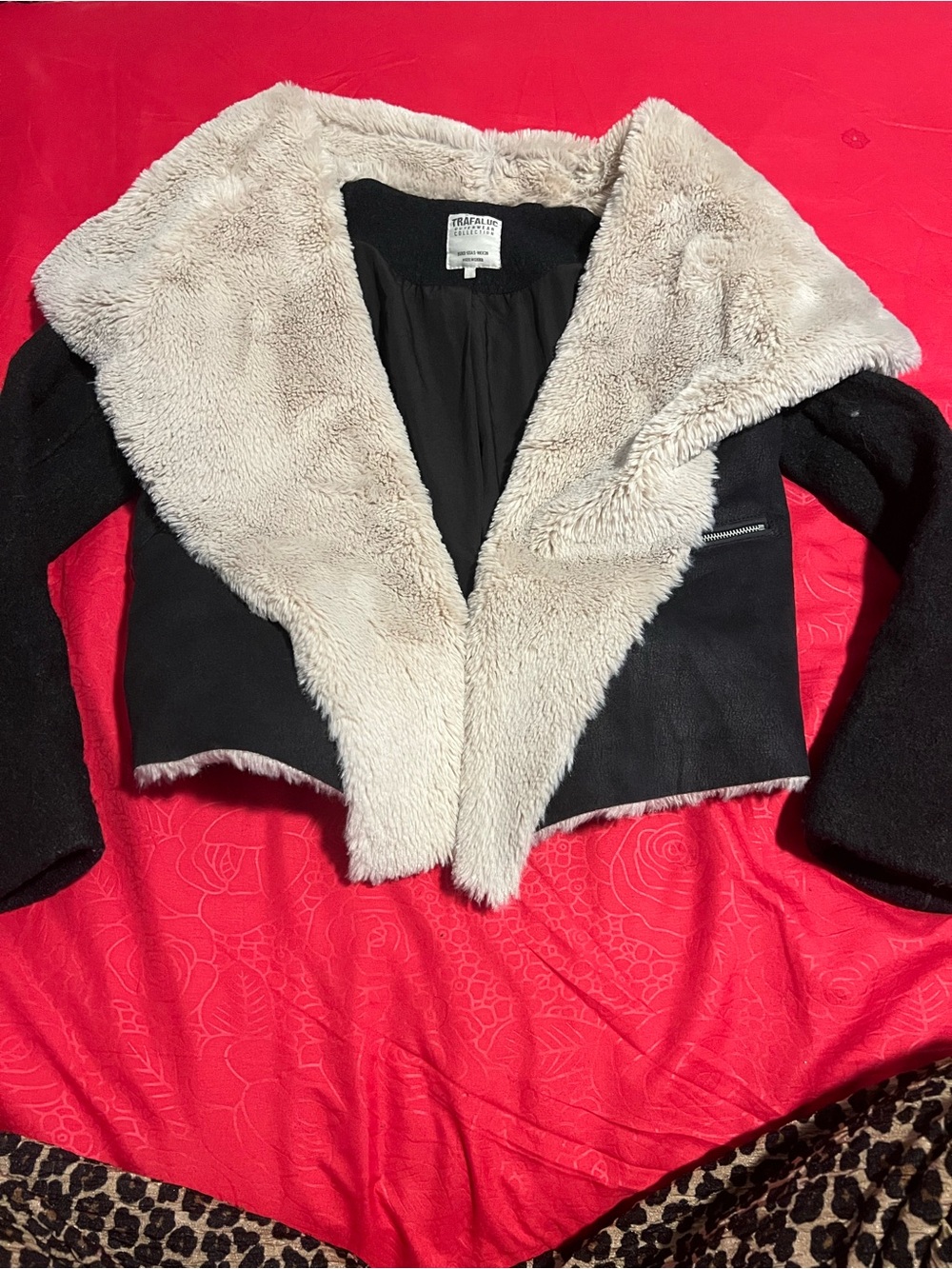 Zara Black Jacket with Cream Faux Shearling Collar